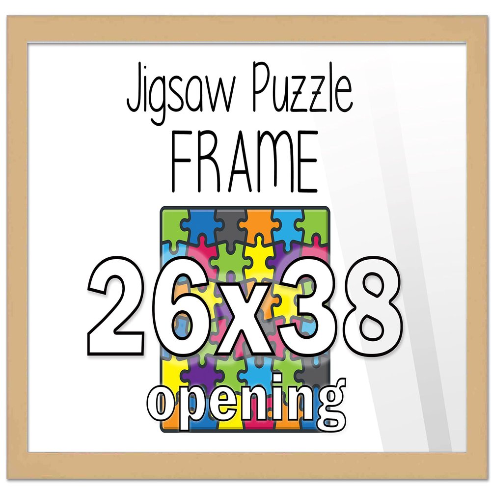 26x38 Puzzle Frame Set with Peel & Stick Puzzle Glue Sheets Natural Wood - Includes Acrylic Front, Foam Backing Board, and Wall Hardware