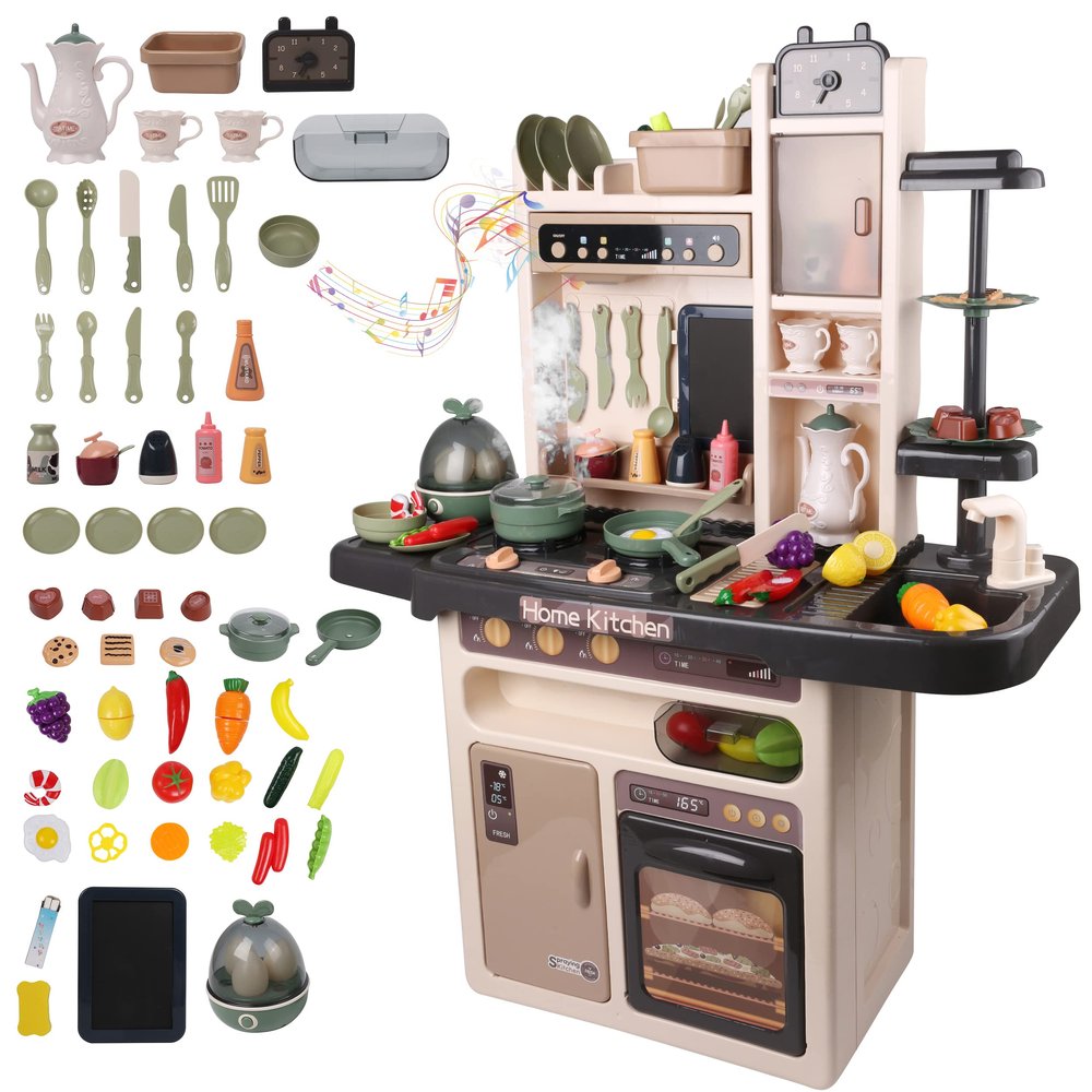Kitchen Play Set with Accessories Kitchen Set with Realistic Lights Sound Steam Simulation Games Cooking Playset with Water Outlet
