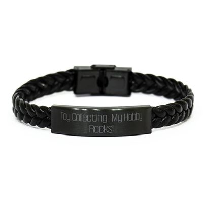 Toy Collecting. My Hobby Rocks! Braided Leather Bracelet, Toy Collecting Present from, New Engraved Bracelet for Men Women