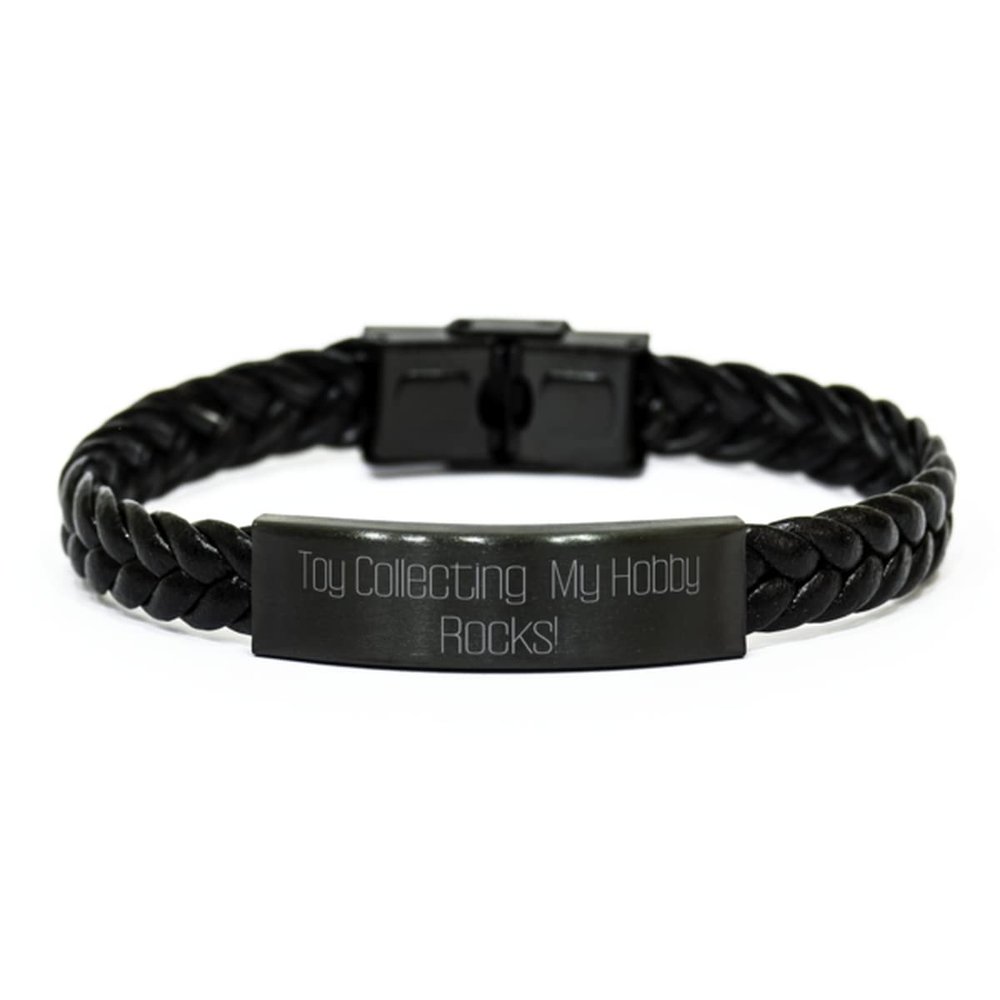 Toy Collecting. My Hobby Rocks! Braided Leather Bracelet, Toy Collecting Present from, New Engraved Bracelet for Men Women