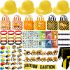 Sratte 148 Pcs Construction Birthday Party Supplies Include 12 Construction Hat, 24 Truck Toy, 24 Vehicle Sticker, 12 Silicone Bracelet, 12 Goodie Bag, 12 Paper Glasses, 50 Shovel, 1 Tablecloth 1 Tape view 1