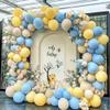 Blue Yellow Balloon Arch Kit Double Stuffed Light Yellow Pastel Blue White Sand Matte Balloon Garland for Baby Shower Bear Birthday Bridal to Bee Party Decoration view 1
