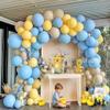 Blue Yellow Balloon Arch Kit Double Stuffed Light Yellow Pastel Blue White Sand Matte Balloon Garland for Baby Shower Bear Birthday Bridal to Bee Party Decoration view 2
