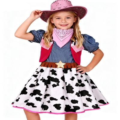 Gorkonpy Cowgirl Costume for Girls with Hat Halloween Dress Up Party (5-6 Years)