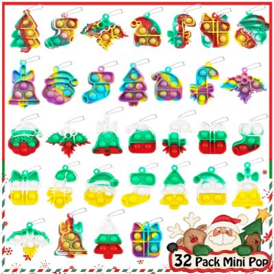 32 PCS Christmas Mini Pop Fidget Toys Pack, Party Favors, Christmas Stocking Stuffers, Pop Keychain Toys, Sensory Toys, Xmas Goodie Bag Stuffers Bulk for Kids Girls Boys, Classroom Prizes