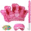 Sratte Princess Crown Piata with Blindfold, Bat and Confetti Small Pink Piata for Girls Kids Perfect Size for Birthday Party Princess Theme Party Decoration Supplies, 15.7 x 9 x 3 Inch view 1