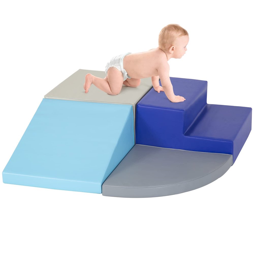 PayLessHere Climbing Toys for Toddlers 1-3 Blue 4-Piece Colorful Foam Blocks Play Set Indoor Baby Toys for Crawling & Sliding Soft Corner Climber for Babies Indoor Play for Homes, Schools