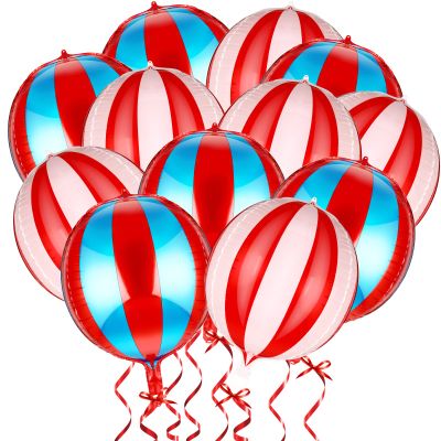 12 Pcs 22 Inch Big Carnival Theme Party Decorations Aluminum Circus Decorations 360 Degree 4D Balloons Halloween Carnival Birthday Party Supplies(Red White, Red Blue)