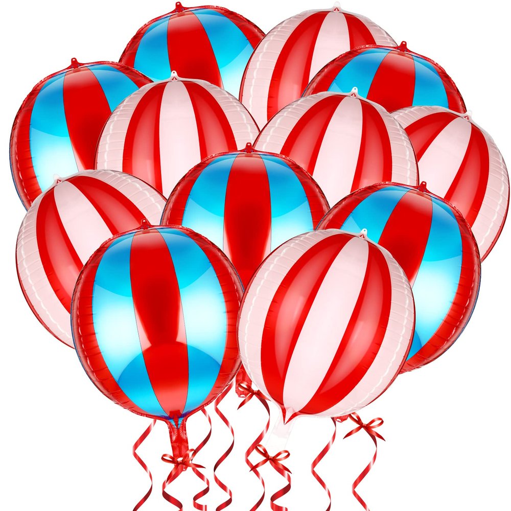 12 Pcs 22 Inch Big Carnival Theme Party Decorations Aluminum Circus Decorations 360 Degree 4D Balloons Halloween Carnival Birthday Party Supplies(Red White, Red Blue)