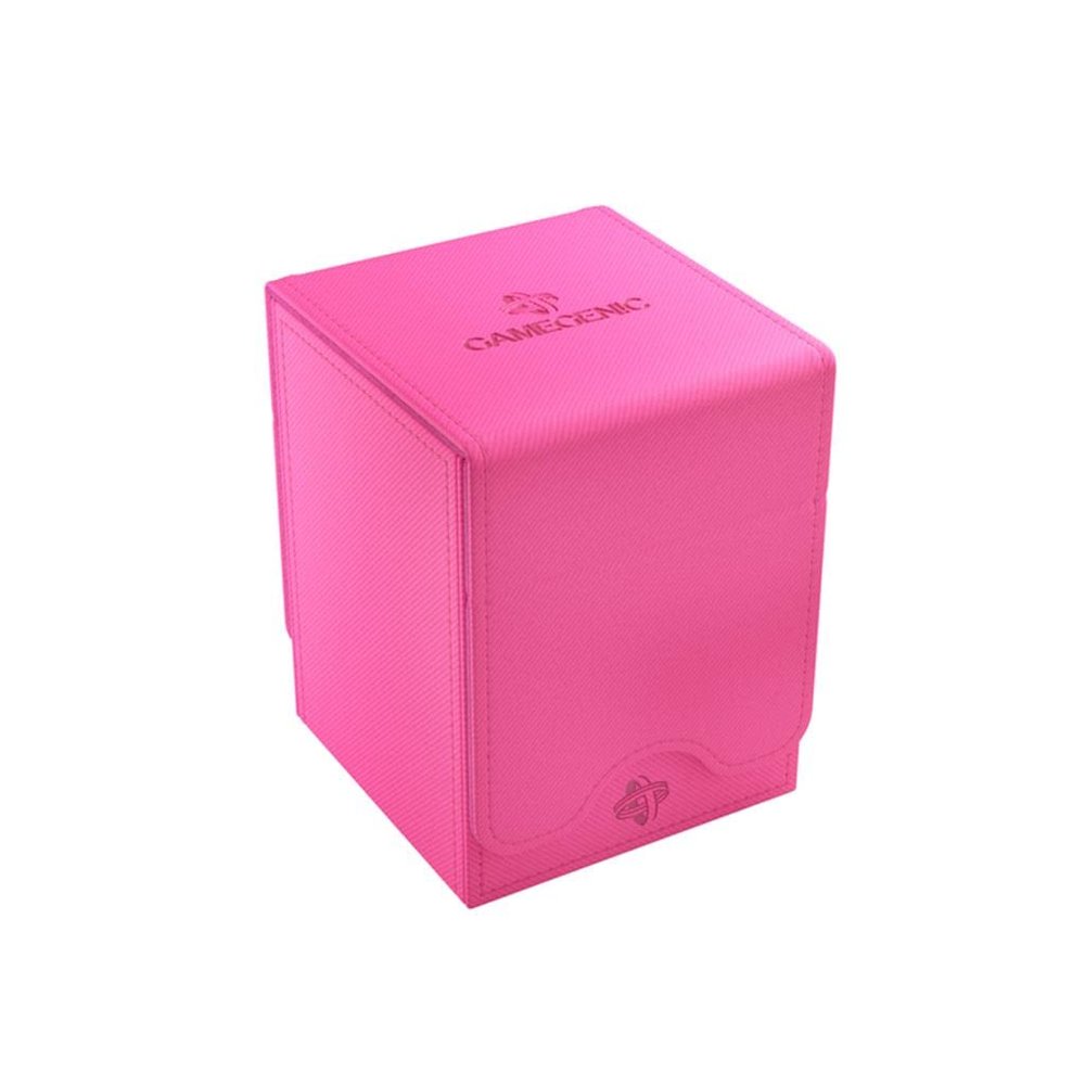 Squire 100+ XL Convertible Deck Box | Card Storage Box with Removable Cover Clips | Holds 100 Double-Sleeved Cards in Extra Thick Inner Card Sleeves | Pink Color | Made by Gamegenic (GGS20103ML)