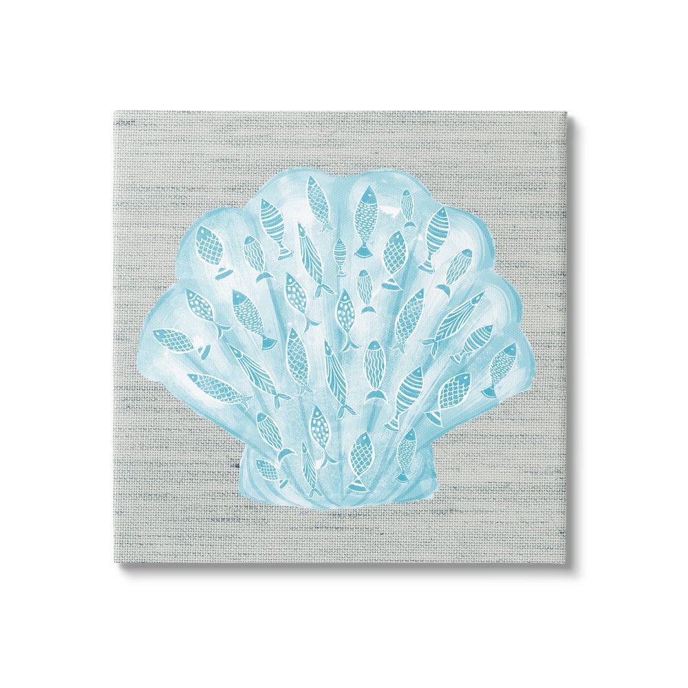 Stupell Industries Blue Clam Shell Patterned Fish Motif Sea Life, Design by Ziwei Li