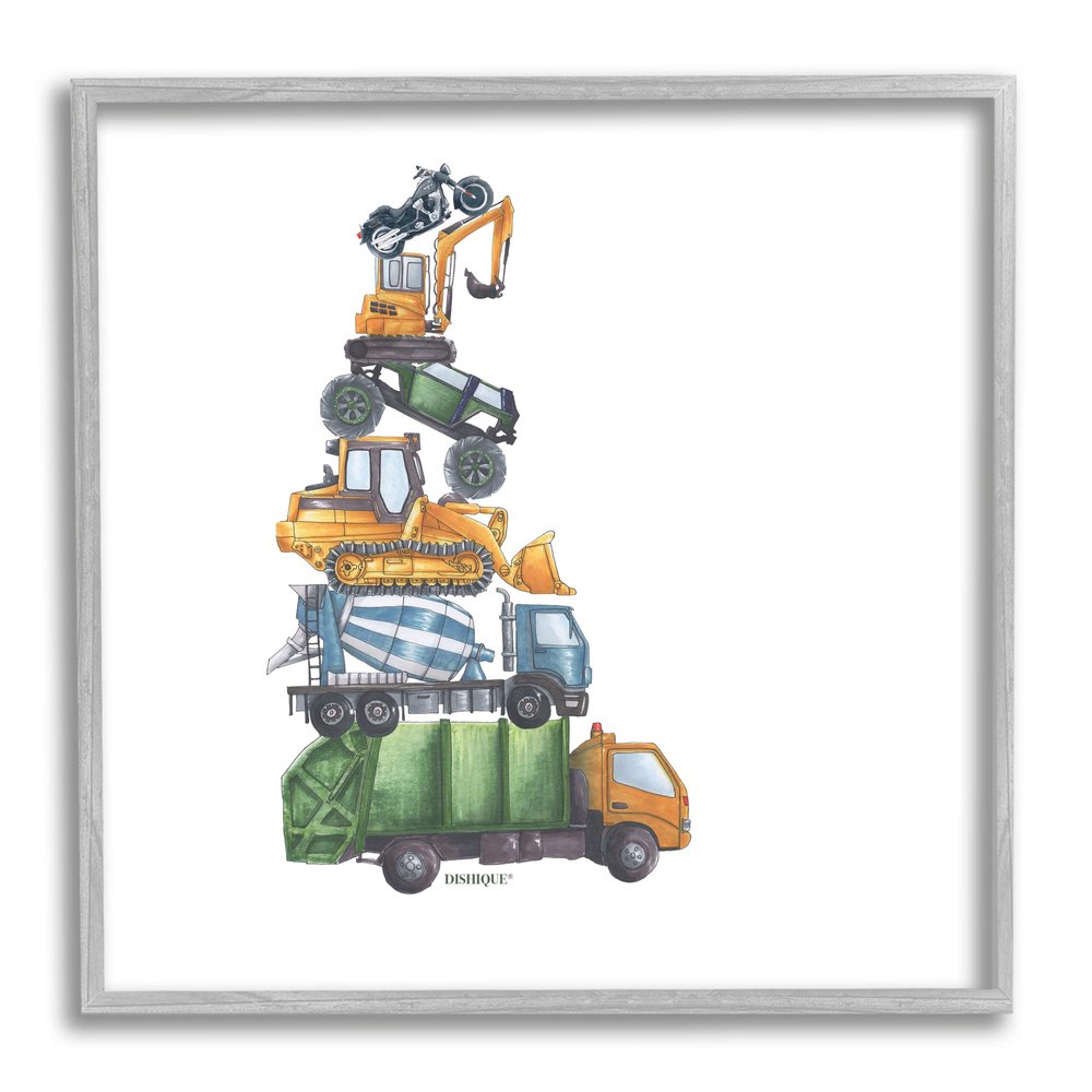 Stupell Industries Balancing Trucks Construction Vehicles Stacked Automobiles, Design by Dishique