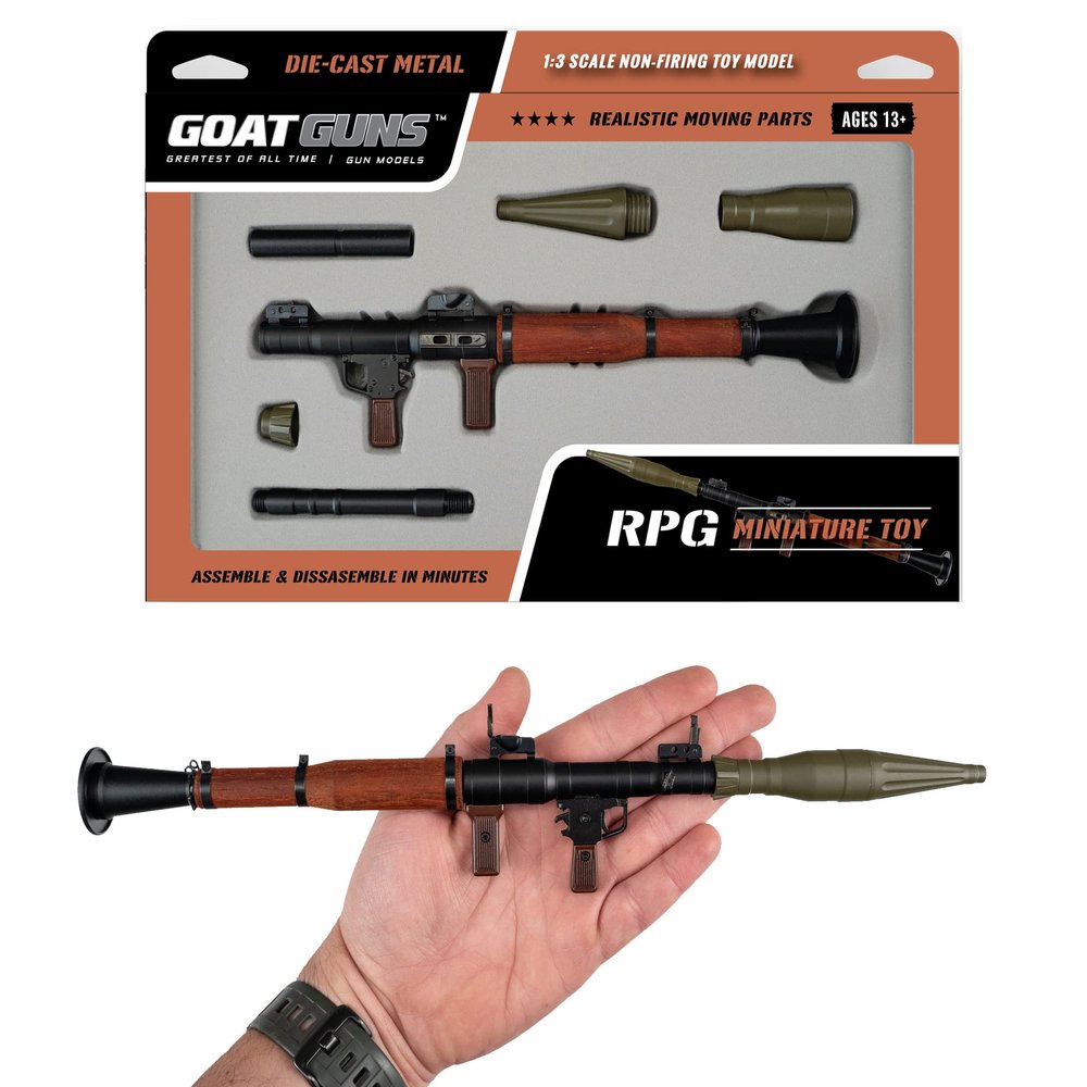 GoatGuns Miniature RPG Model Black | 1:4 Scale Diecast Metal + Real Wood Build Kit