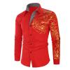 Men's Print Button Down Dress Shirt Shiny Golden Printed Long Sleeves Shirts Casual Slim Floral Nightclub Costume (Red,Large) view 1