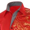 Men's Print Button Down Dress Shirt Shiny Golden Printed Long Sleeves Shirts Casual Slim Floral Nightclub Costume (Red,Large) view 3
