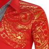 Men's Print Button Down Dress Shirt Shiny Golden Printed Long Sleeves Shirts Casual Slim Floral Nightclub Costume (Red,Large) view 4