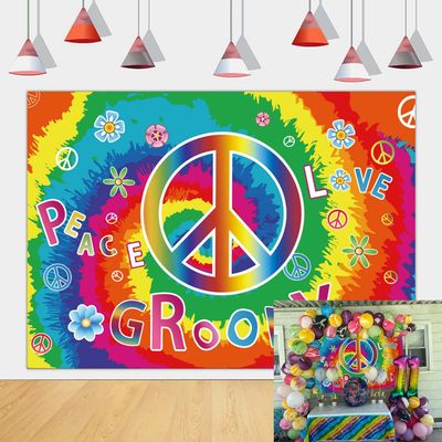 60's Hippie Party Decoration Banner,Large Groovy Theme Party Decoration Backdrop,Peace and Love Background for 70's Carnival Groovy Classroom Decor