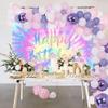8x6ft Tie Dye Happy Birthday Backdrop Macaron Pastel Girls Birthday Background Rainbow Tie-Dye Theme Birthday Party Decorations Supplies Cake Table Banner view 3