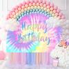 8x6ft Tie Dye Happy Birthday Backdrop Macaron Pastel Girls Birthday Background Rainbow Tie-Dye Theme Birthday Party Decorations Supplies Cake Table Banner view 4