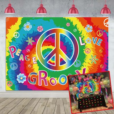 8X6FT 60's Hippie Theme Backdrop Peace Love Photography Background for 60's Hippie Theme Boho Carnival Party Decoration Banner