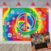 8X6FT 60's Hippie Theme Backdrop Peace Love Photography Background for 60's Hippie Theme Boho Carnival Party Decoration Banner view 1