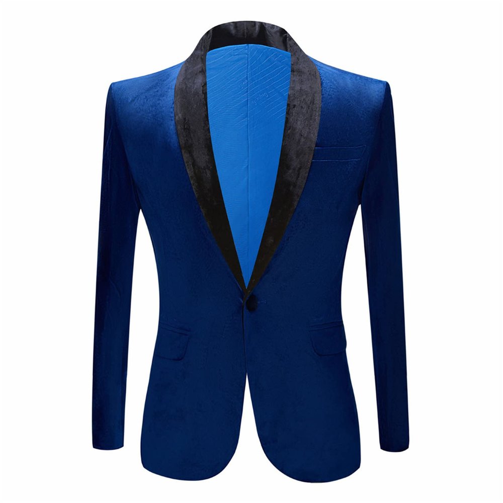 Men's Premium Velvet Blazer Jacket Slim Fit Solid Shawl Lapel Tuxedo Suit One Button Dinner Party Prom Sport Coat (Blue,X-Small)