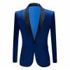 Men's Premium Velvet Blazer Jacket Slim Fit Solid Shawl Lapel Tuxedo Suit One Button Dinner Party Prom Sport Coat (Blue,X-Small) view 1
