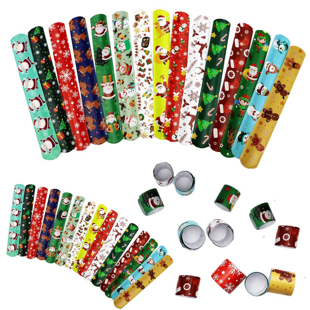 DimiGlobal 15 Pcs Christmas Slap Bracelets for Kids Christmas Slap Bracelets Bulk for Boys and Girls holiday Slap Bracelet Party Supplies Favors Classroom Prizes Exchanging Gifts