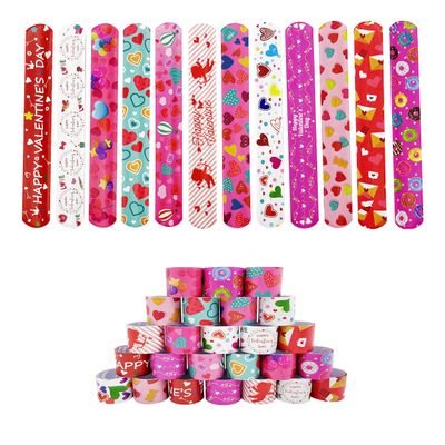 DimiGlobal Valentine Slap Bracelets for Kids Valentines Day Slap Bracelets Bulk for Boys and Girls Holiday Slap Bracelet Party Favors Supplies Classroom Prizes Exchanging Gifts (24)