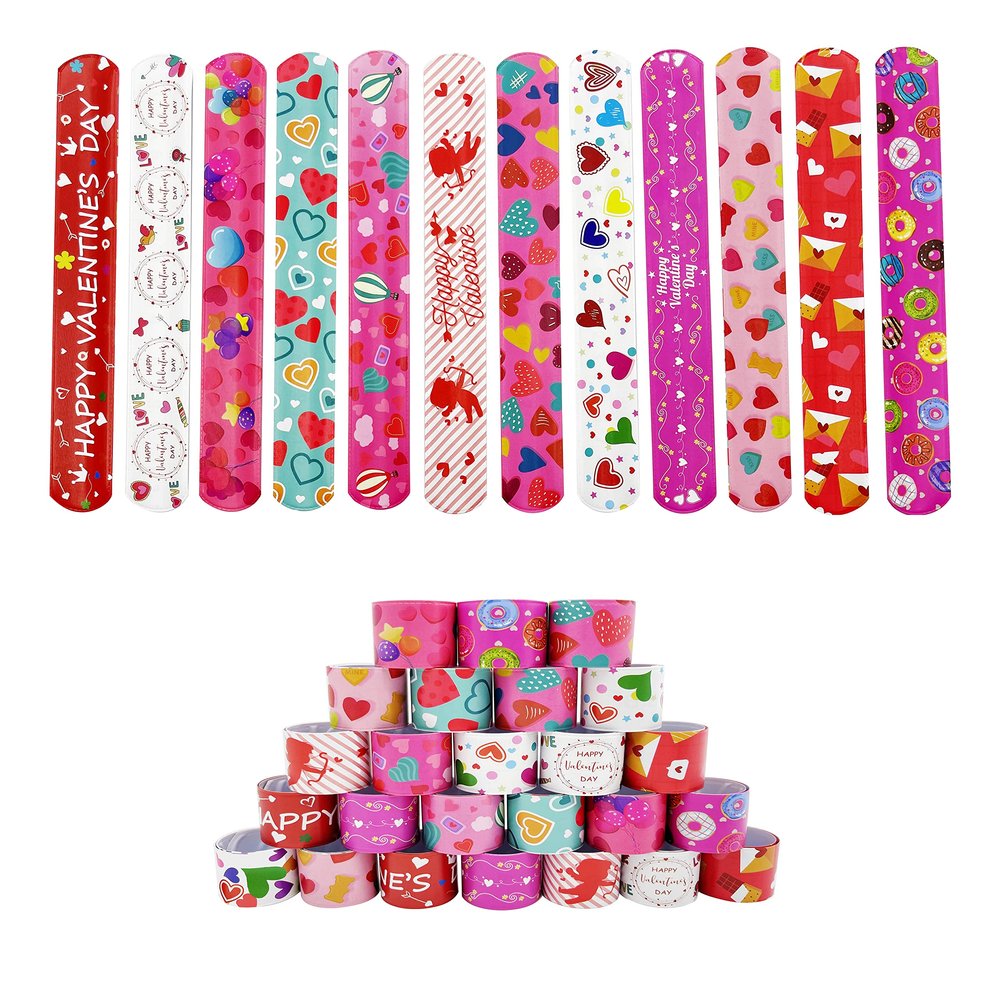 DimiGlobal Valentine Slap Bracelets for Kids Valentines Day Slap Bracelets Bulk for Boys and Girls Holiday Slap Bracelet Party Favors Supplies Classroom Prizes Exchanging Gifts (24)