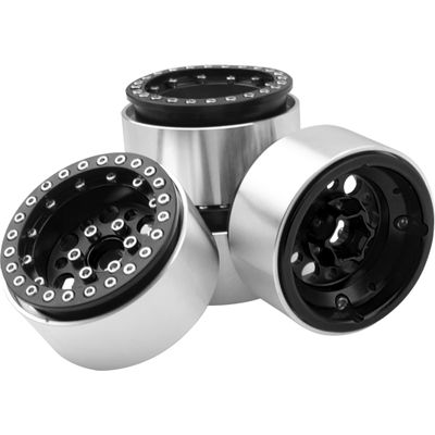 4Pack ShareGoo Aluminum Alloy 1.9" Beadlock Wheel Rims Hubs Compatible with Traxxas TRX4 Axial SCX10 RCAWD D90 D110 Tamiya CC01 1/10 RC Crawler Car (Black)