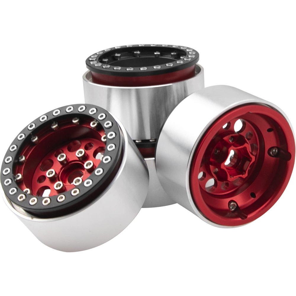 4Pack ShareGoo Aluminum Alloy 1.9" Beadlock Wheel Rims Hubs Compatible with Traxxas TRX4 Axial SCX10 RCAWD D90 D110 Tamiya CC01 1/10 RC Crawler Car (Red)