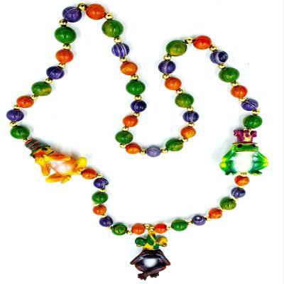 Frog Jester Hear No See No Evil Rasta Mardi Gras Bead Necklace Carnival Festival New Orleans Beads