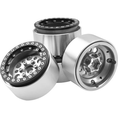 4Pack ShareGoo Aluminum Alloy 1.9" Beadlock Wheel Rims Hubs Compatible with Traxxas TRX4 Axial SCX10 RCAWD D90 D110 Tamiya CC01 1/10 RC Crawler Car (Silver)