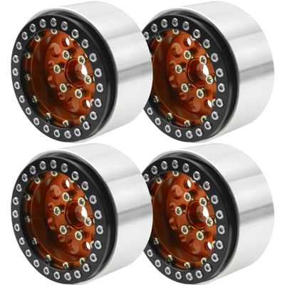 4Pack ShareGoo Aluminum Alloy 1.9" Beadlock Wheel Rims Hubs Compatible with Traxxas TRX4 Axial SCX10 RCAWD D90 D110 Tamiya CC01 1/10 RC Crawler Car (Orange)