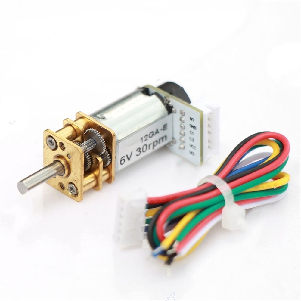 Pangyoo PYouo-DC Motor 12GA N20 Gear Motor, DC 3V 6V 12V, Small Electric Metal Gear Motor with A B Phase Hall Encoder, RC Smart Car Robot Model, DIY Engine Toys Door Lock (Speed(RPM) : 6V 200rpm)