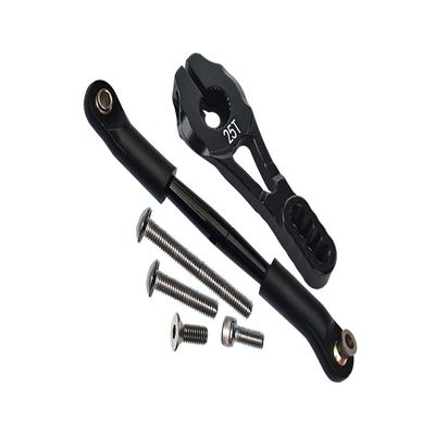 GPM 6PC Set Upgrades Aluminum Servo Horn 25T (4 Positioning Holes) W. Adjustable Steering Link for 1/10 TRX4 Defender Trail Crawler (82056-4) RC Cars (Black)