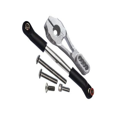 GPM 6PC Set Upgrades Aluminum Servo Horn 25T (4 Positioning Holes) W. Adjustable Steering Link for 1/10 TRX4 Defender Trail Crawler (82056-4) RC Cars (Silver)