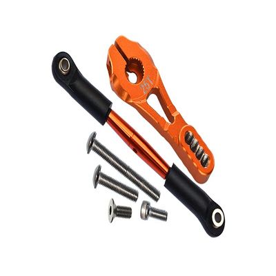 GPM 6PC Set Upgrades Aluminum Servo Horn 25T (4 Positioning Holes) W. Adjustable Steering Link for 1/10 TRX4 Defender Trail Crawler (82056-4) RC Cars (Orange)