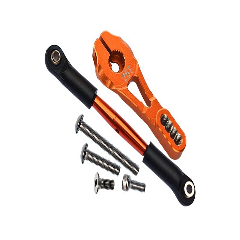 GPM 6PC Set Upgrades Aluminum Servo Horn 25T (4 Positioning Holes) W. Adjustable Steering Link for 1/10 TRX4 Defender Trail Crawler (82056-4) RC Cars (Orange)