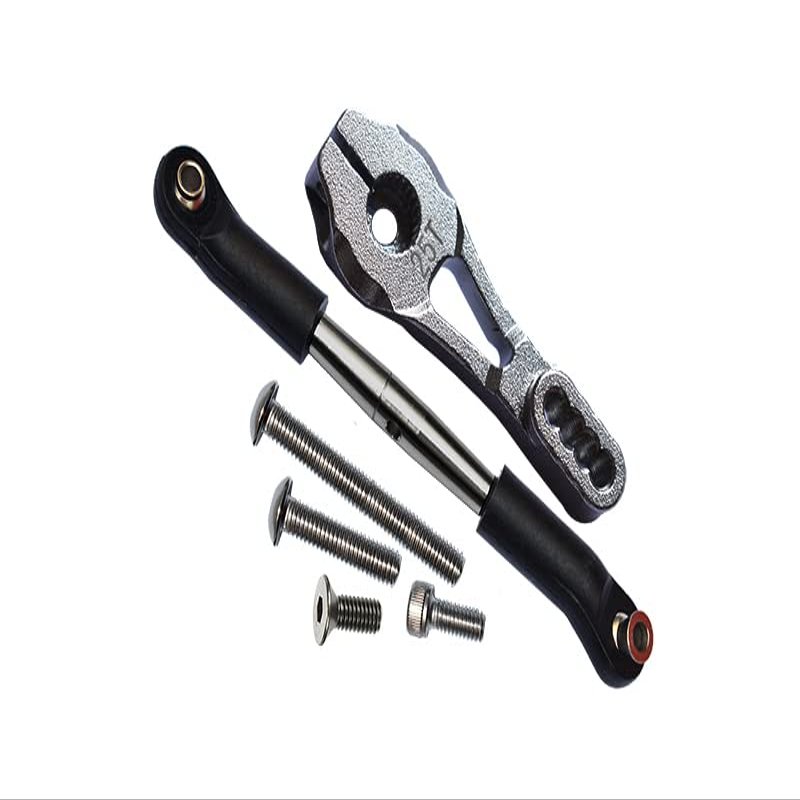 GPM 6PC Set Upgrades Aluminum Servo Horn 25T (4 Positioning Holes) W. Adjustable Steering Link for 1/10 TRX4 Defender Trail Crawler (82056-4) RC Cars (Gray)