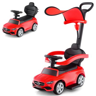OLAKIDS Push Car for Toddlers, 3 in 1 Licensed Mercedes Benz Baby Sliding Walking with Parent Control Handle Adjustable Canopy Guardrail Under Seat Storage, Kids Ride on Toys with Horn (Red)