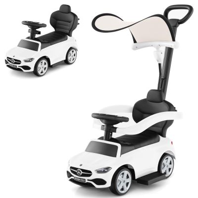 OLAKIDS Push Car for Toddlers, 3 in 1 Licensed Mercedes Benz Baby Sliding Walking with Parent Control Handle Adjustable Canopy Guardrail Under Seat Storage, Kids Ride on Toys with Horn (White)