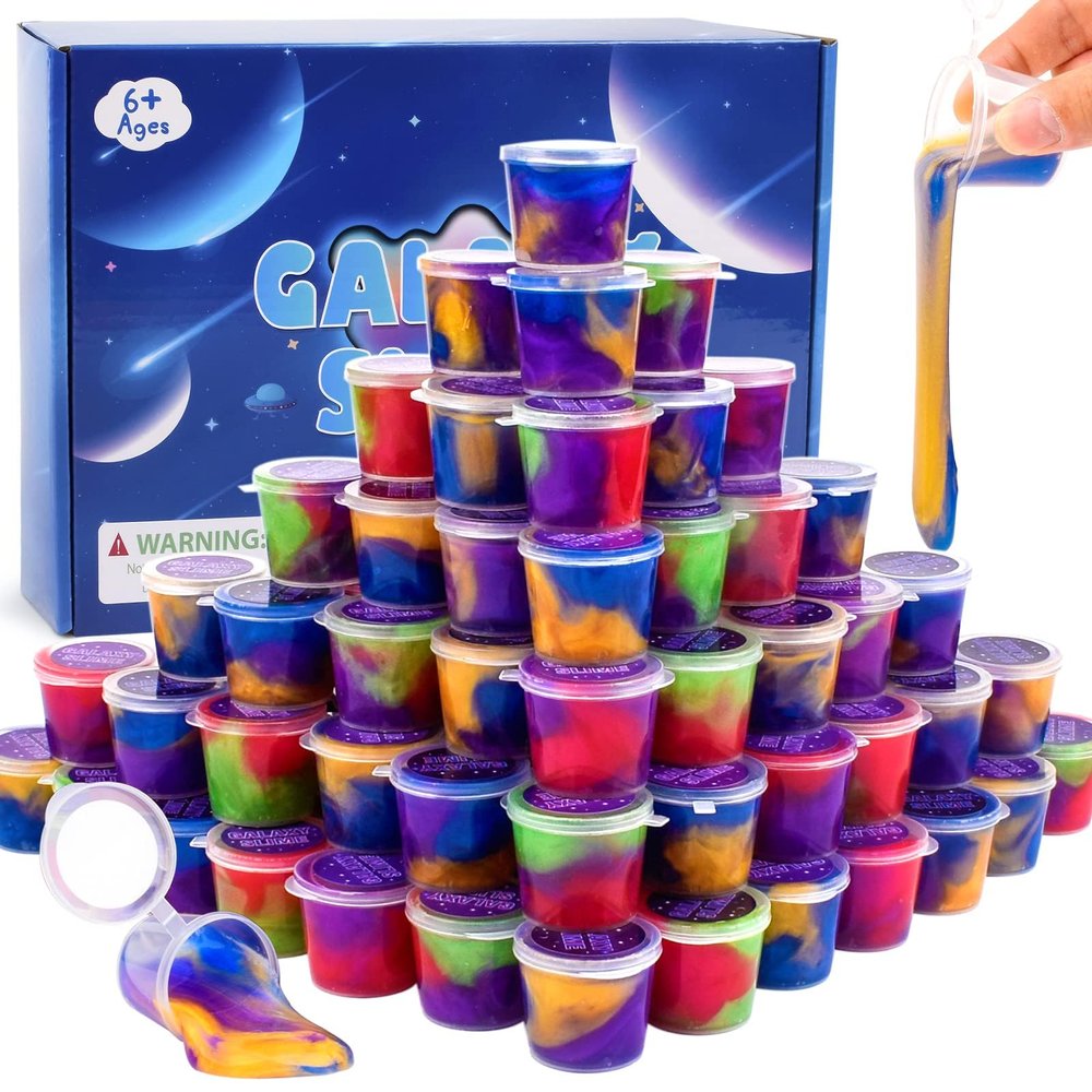 Galaxy Slime Kit with 60 Pack,Valentines Slime Party Favors for Kids, Non Sticky,Wet,Soft Sludge Toy Mini Slime Bulk for Boys Girl, Stress Relief,Goodie Bags, Christmas Stuffers