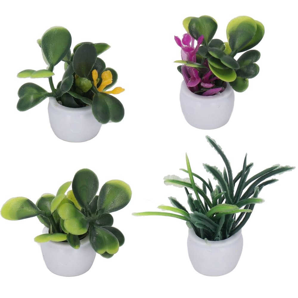 Potted Plants 1 12 Scale, Lifelike Miniature Bonsai Plant Mini Fake Plants Dollhouse Furniture 1 12 Scale Doll House Accessories for Home Decor