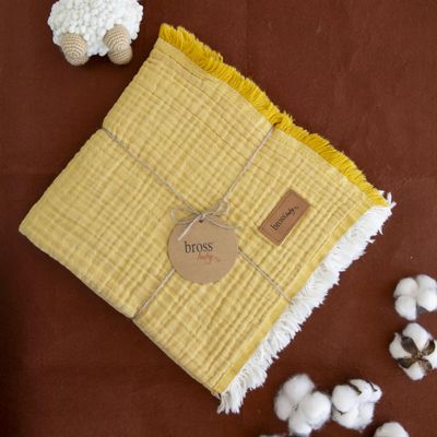 100% Cotton Unisex Baby Muslin Cover, 4 Layers, 100 * 120 cm, Swaddle Blanket for Newborn Babies, Baby Muslin Blanket Soft (Mustard)