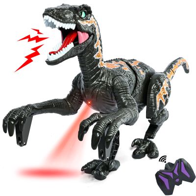 APOBATK Remote Control Dinosaur Toys for Kid - Walking Dinosaur Toys for Boys 5-7RC Jurassic Velociraptor Toys 8-12Robot 3-5 with Light Sounds Birthday Gift Toy for Boys Age 3+ Rechargeable Black