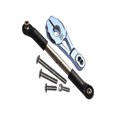 GPM 6PC Set Upgrades Aluminum Servo Horn with Spring Steel Steering Link for 1/10 TRX4 Defender Trail Crawler (82056-4) RC Cars (Silver)