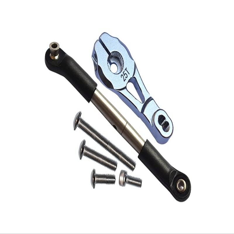 GPM 6PC Set Upgrades Aluminum Servo Horn with Spring Steel Steering Link for 1/10 TRX4 Defender Trail Crawler (82056-4) RC Cars (Silver)