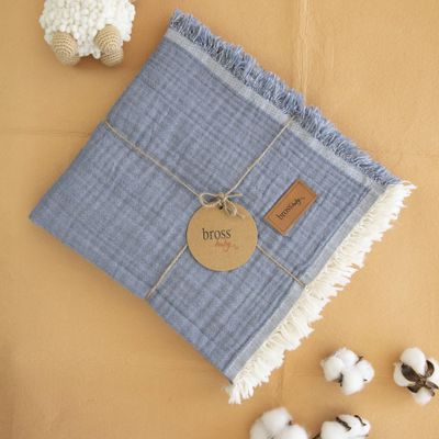 100% Cotton Unisex Baby Muslin Cover Swaddle Blanket for Newborn Babies Baby Muslin Blanket Soft (Blue)